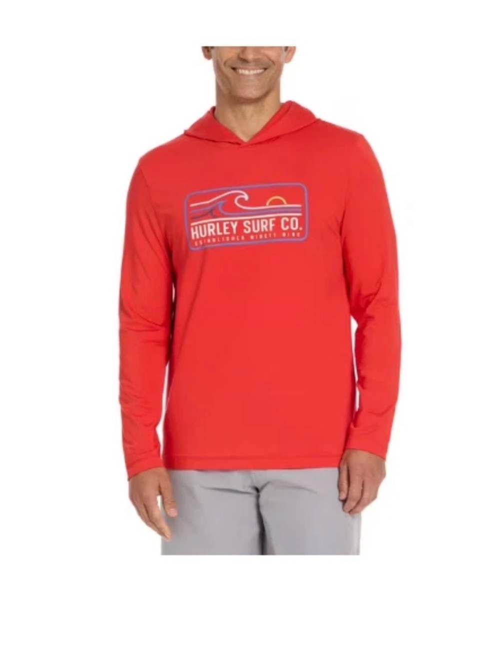 Hurley Men’s Red Hooded Surf Logo Long-Sleeve UV Shirt